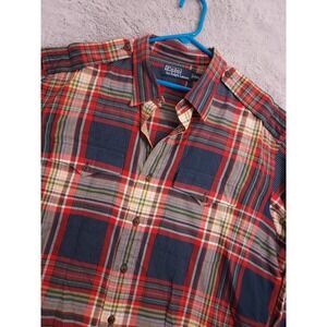 Polo Ralph Lauren Shirt Mens 2XL XXL Epaulets Military Indian Madras Plaid Work
